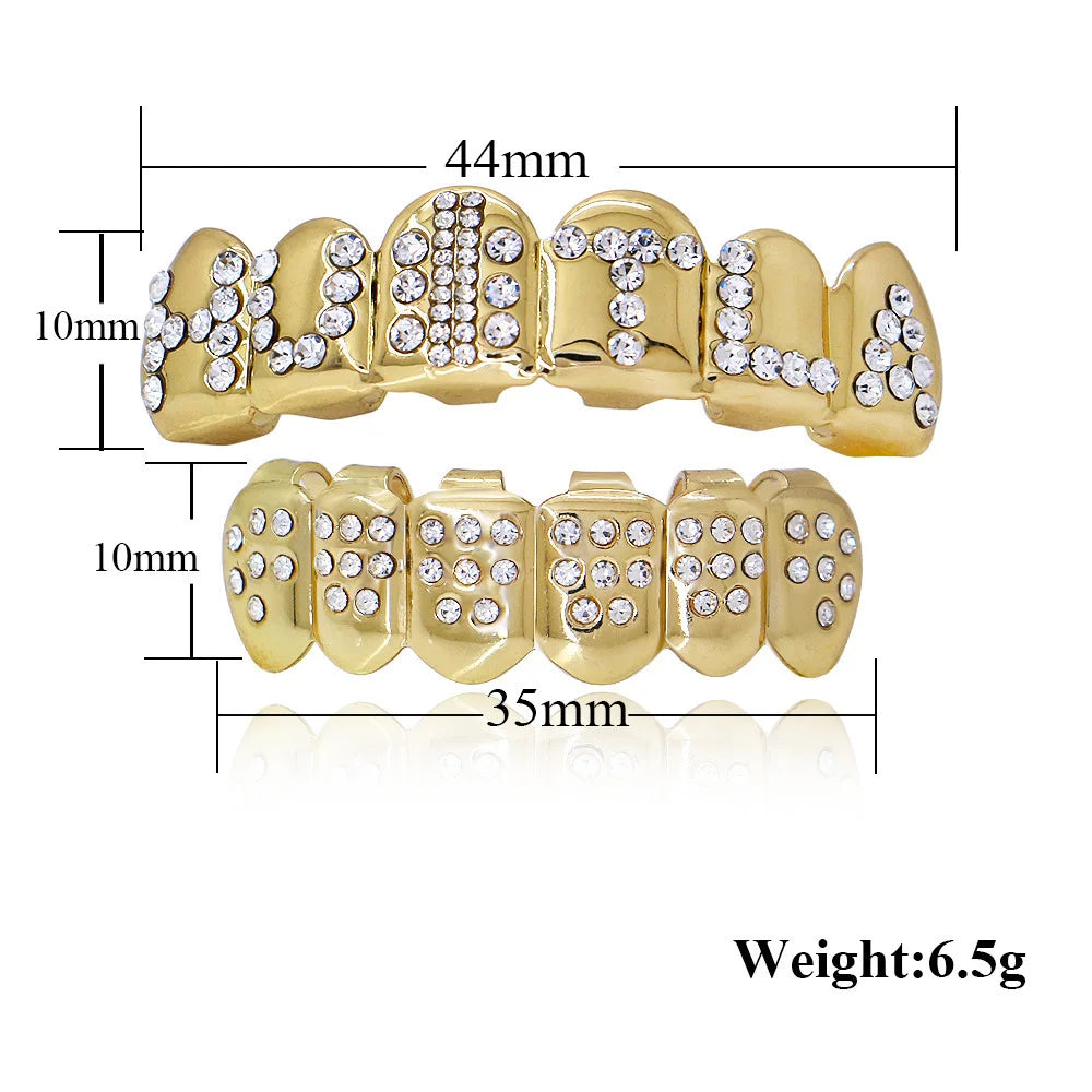 Dospita Hip Hop Style CZ Mouth Grills Fake Teeth Decorations Tooth Sockets Plated Gold Mouth Grills for Men Women