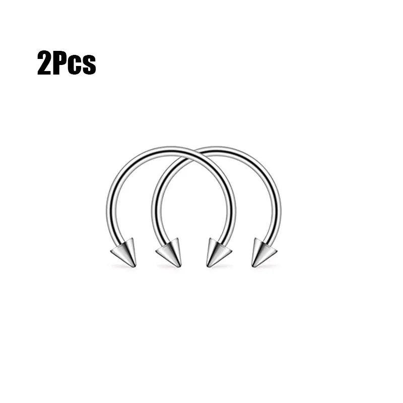 Dospita  -  2Pcs 16G Cone Septum Ring Stainless Steel Horseshoe Nose Piercing Spike Lip Rings Silver Color Tragus Helix Earring Body Jewelry