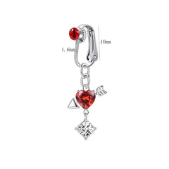 Dospita Faux Fake Belly Ring Cherry Fake Belly Piercing Clip On Umbilical Navel Belly Button Cartilage Clip On Earrings Body Jewelry