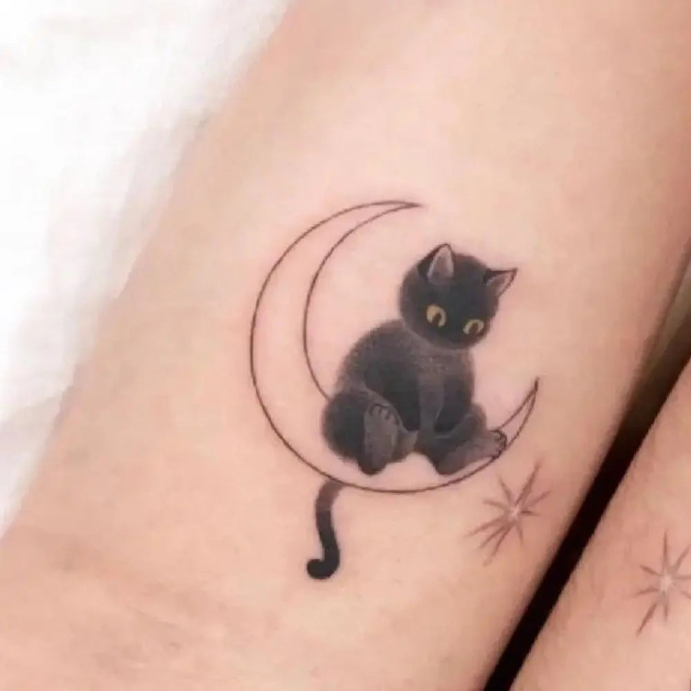 Dospita  -  Cute Black Cat Tattoo Stickers for Women Man Arm Art Temporary Tattoos Waterproof Fake Tattoo Cartoon Lasting Tattoo Stickers