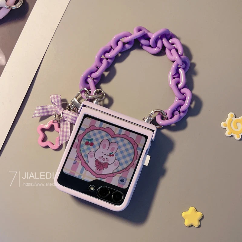 Dospita Cute Bow Bracelet Film Integration Hinge Phone Case for Samsung Galaxy Z Flip 5 Flip5 Zflip5 Cover