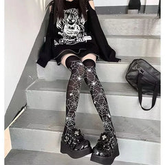 Dospita  -  New Punk Bat Pattern Stockings Women's Gothic Dark Thigh High Long Socks Lolita JK Halloween Cosplay Over The Knee Anime Socks