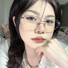 Dospita Korea Triangle Cat Eye Glasses Frame Women Sweet No Makeup Plain Glasses Men Eyewear Cute Decorative Computer Glasses