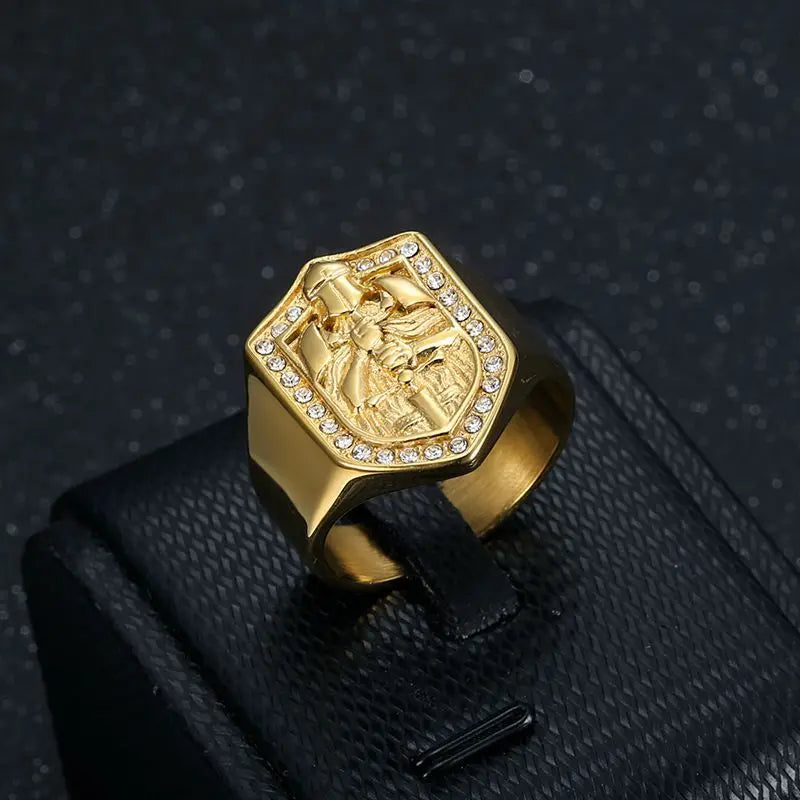 Dospita Stainless Steel Titanium Hip Hop Knights Templar Zircon Rings for Men Women Couple Boyfriends Gift Fashion Jewelry