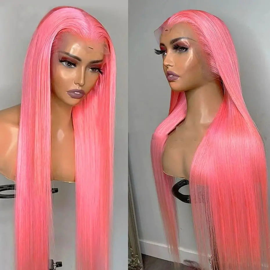 Dospita 13x4 Straight Pink Lace Frontal Human Hair Wig 150% 13x6 Transparent Lace frontal wigs Brazilian Hair For Women 613 Colored