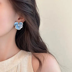 Dospita  -  Summer Autumn Light Luxury Elegant Blue Flower Stud Earrings for Women Fashion Rhinestone Sweet Metal Wedding Party Jewelry