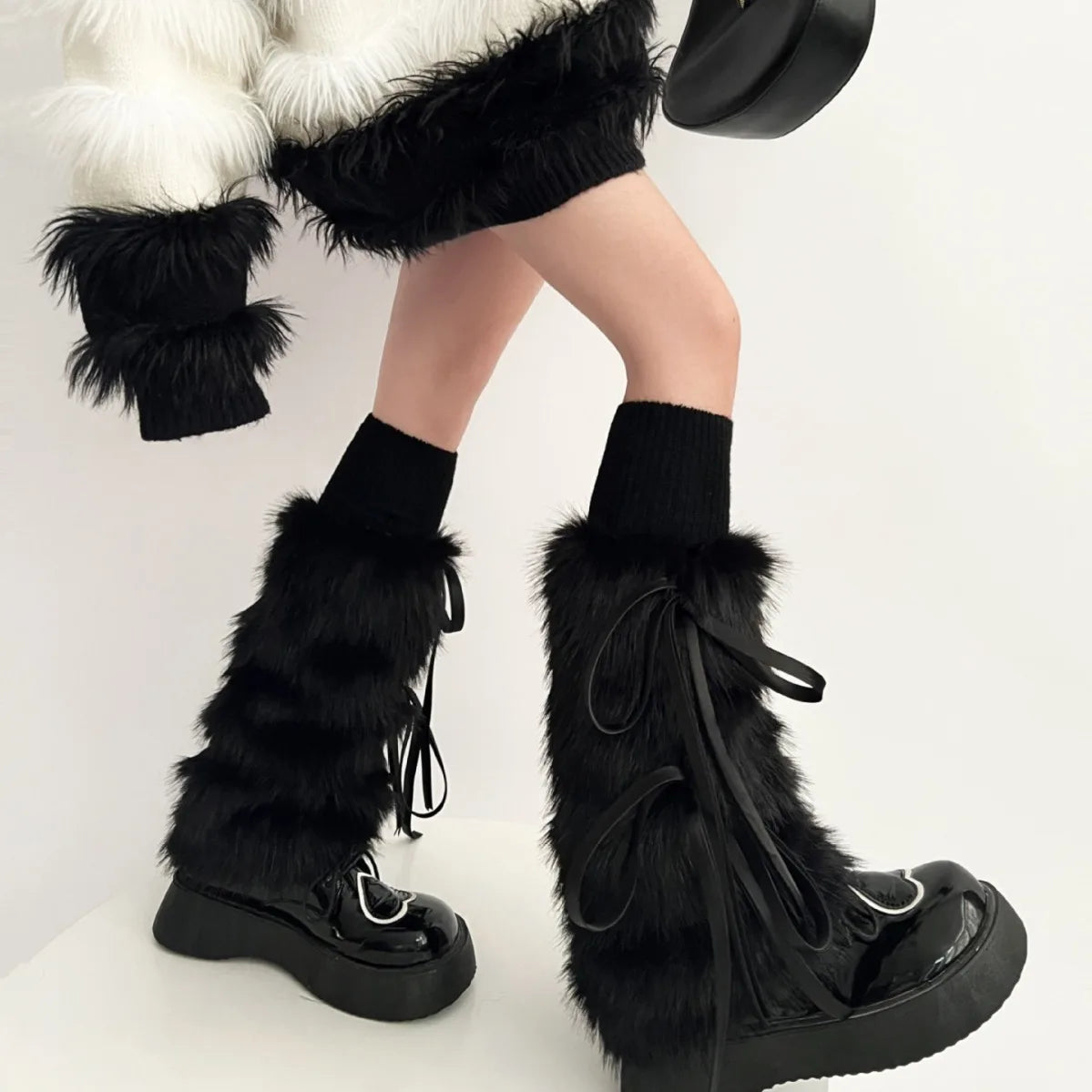 Dospita Kawaii Bow Knot Leg Warmers Thickened Imitation Rabbit Fur Women Leggings Boots Cover Lolita Punk Harajuku Party Accessories