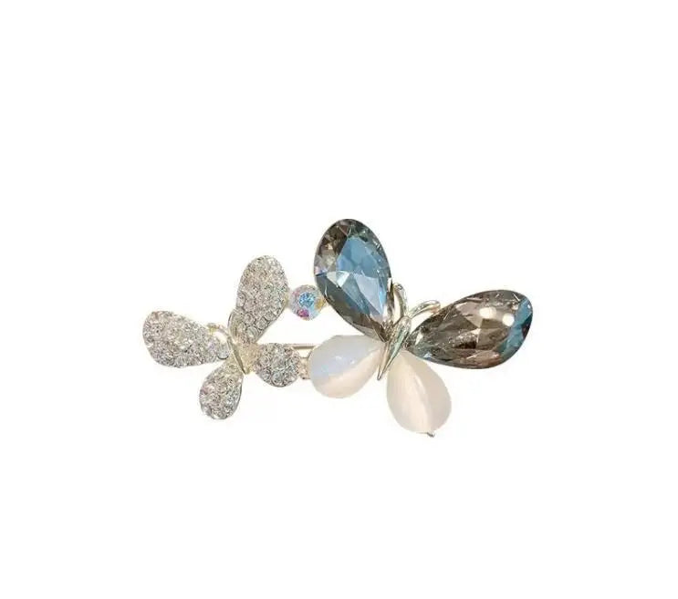 Dospita Elegant Crystal Two Butterfly Brooch for Women Fashion CZ Crystal Brooches Pin Party Wedding Clothing Accessories Gifts