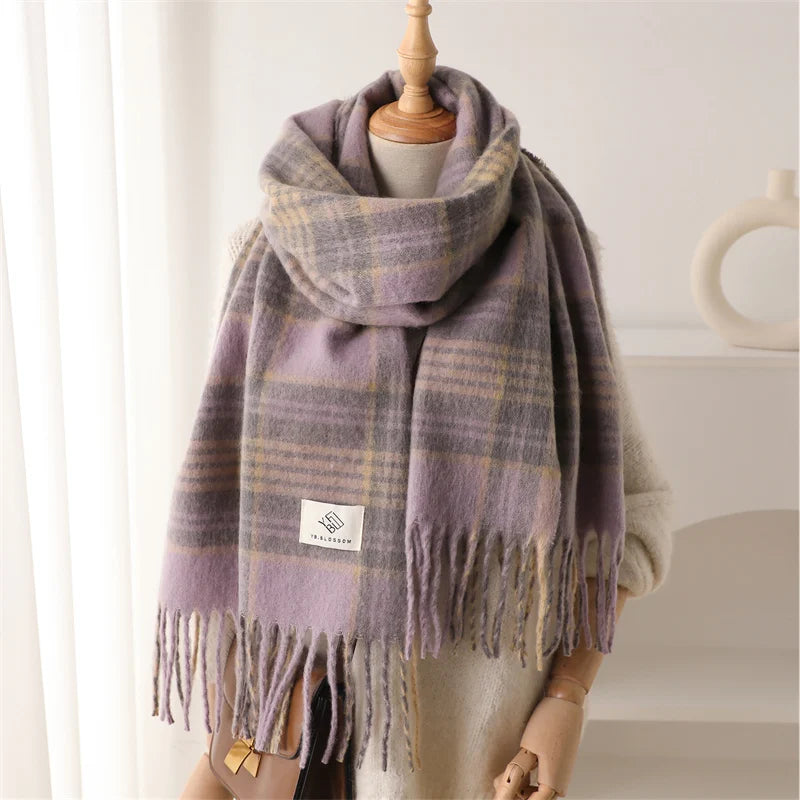 Dospita  -  Winter Scarf Women Color blocked Grid Cashmere Warm Pashmina Blanket Wraps Female Thick Soft Bufanda Tassel Shawl Poncho Echarpe