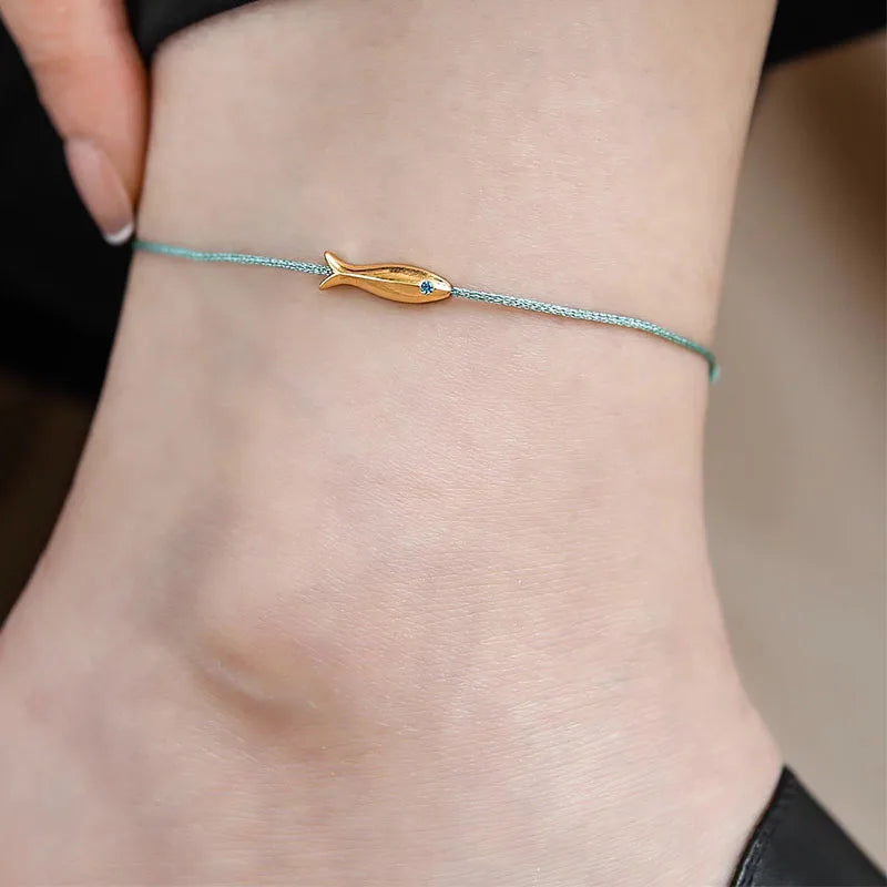 Dospita Gold Color Fish Blue Anklet for Women Girl Fashion Lucky Extremely Fine Jewelry Gift