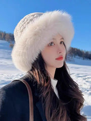 Dospita Autumn And Winter 2024 New Women's Fashion Fur Cap Fur Hat Fur Hats Mongolian Hat Brimless Plush Fluffy Skiing Riding Warm Caps