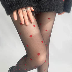 Dospita  -  Exquisite Red Heart Print Silk Stockings Sweet Girls Christmas Gifts Nylon Tights Women Sexy Nightclub Female Alluring Hosiery