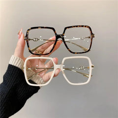 Dospita Fashion Oversized Square Eyewear Retro Womens Light Bloking Metal Frame Glasses Trend Optical Computer Eyeglasses