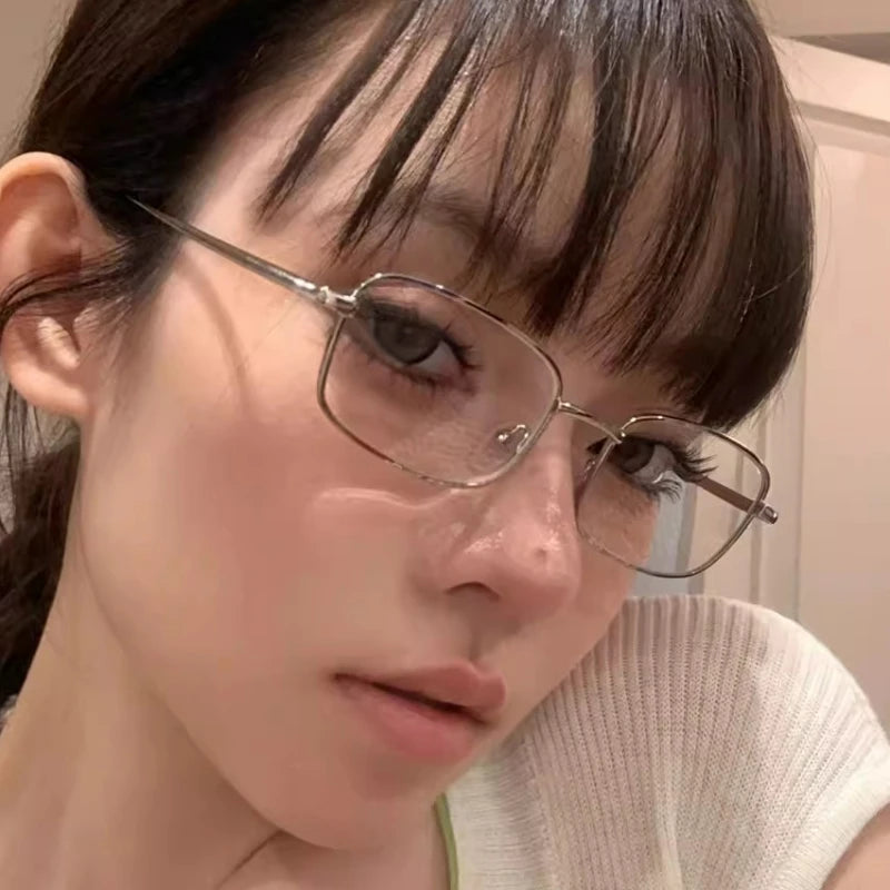 Dospita Fashion Japanese Harajuku Glasses Gold Silver Metal Square Glasses Vision Care Anti-blue Eyeglasses Frame for Women Men