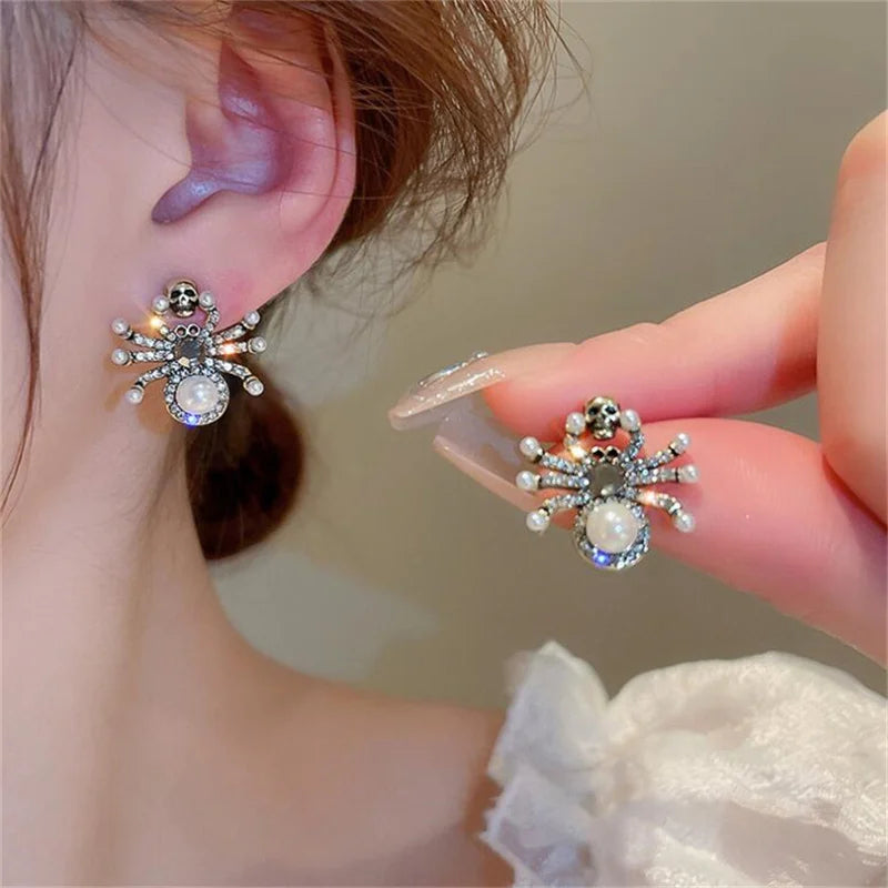 Dospita  -  Retro Style Spider Pearl Zircon Earrings For Women Halloween Party Jewelry Gift Accessories