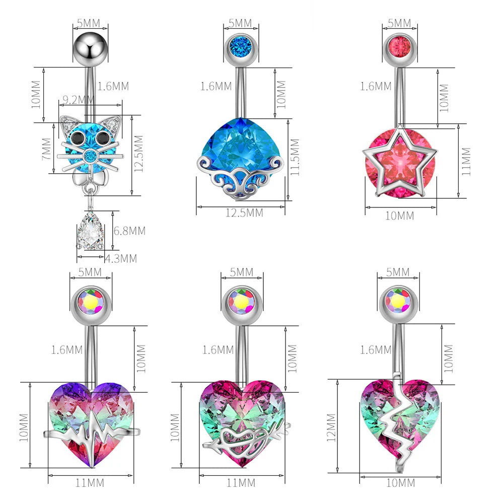 Dospita 1PC 316l Surgical Steel Assorted Colors Navel Ring  Crystal Balls Belly Button Ring Navel Piercing Body Jewelry 14g