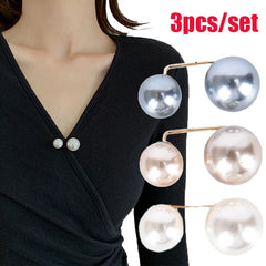 Dospita 3pcs Fashion Double Pearl Brooch Pins Charm Safety Pin Brooches Sweater Cardigan Clip Chain Brooches Dress Decoration Jewelry