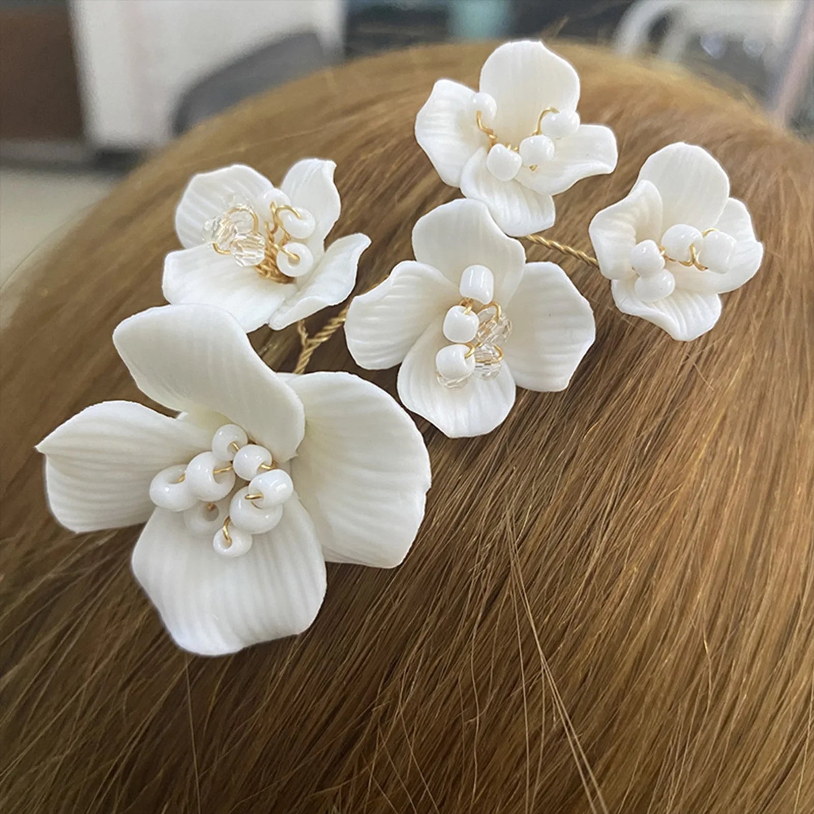 Dospita Handmade Flower Hair Comb Jewelry Girls Gold Color Alloy Pearl Hairpin Hair Comb Bridal Tiaras Wedding Hair Accessory Jewelry