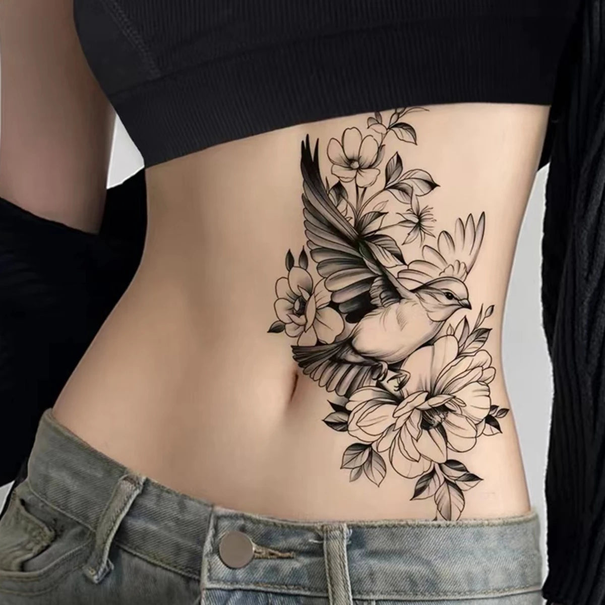 Dospita  -  1 Sheet Flower Bird Tattoo Sticker Waterproof Lasting Temporary Tattoo