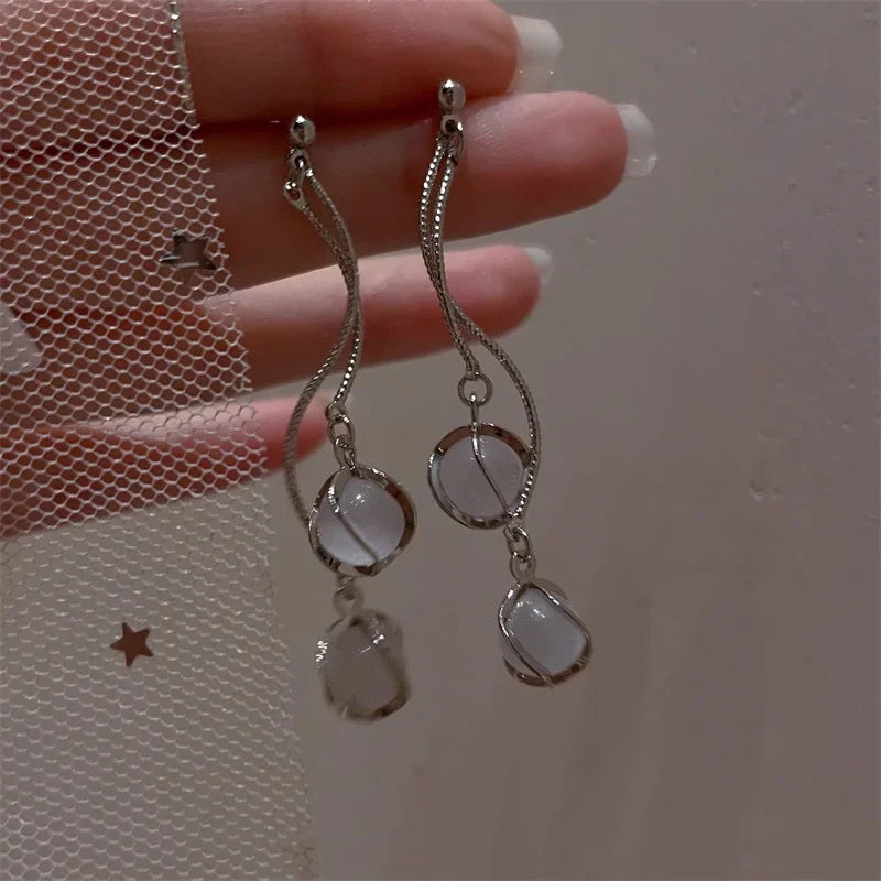 Dospita Long Drop Earrings Accessories for Women  Round Cut Synthetic Gems Bridal Wedding Jewelry Decor Elegant Ear Jewelry for Women