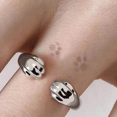 Dospita  -  Cute Cat Paw Print Ring For Women Cat Claw Embrace Tightly Design Open Rings Gothic Trendy Finger Rings Gifts anillos de bodas