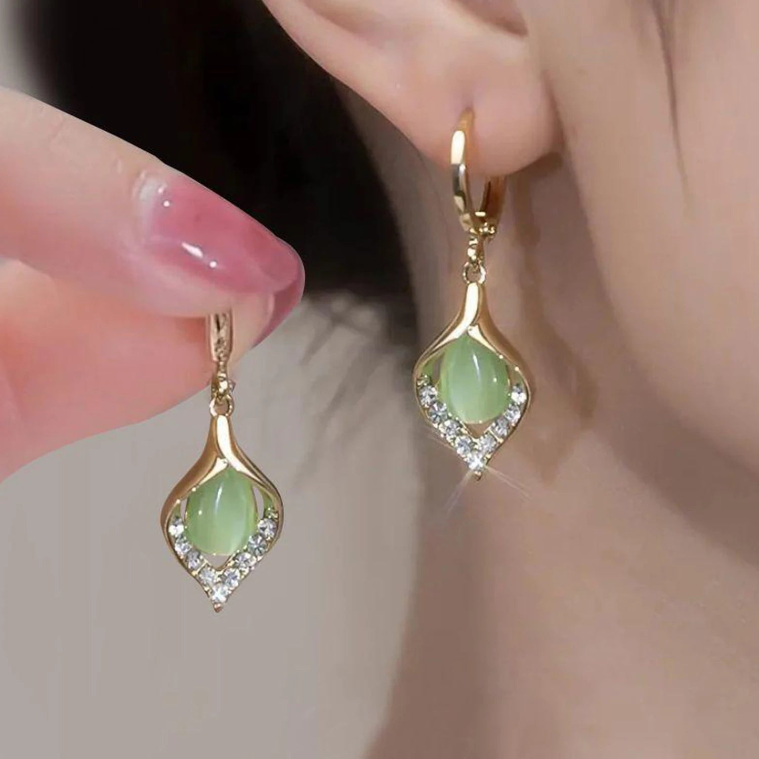 Dospita Korean Trendy Crystal Zircon Dangle Earrings For Women Sweet Opal Water Drop Geometric Earrings Girl Birthday Party Jewelry Gift