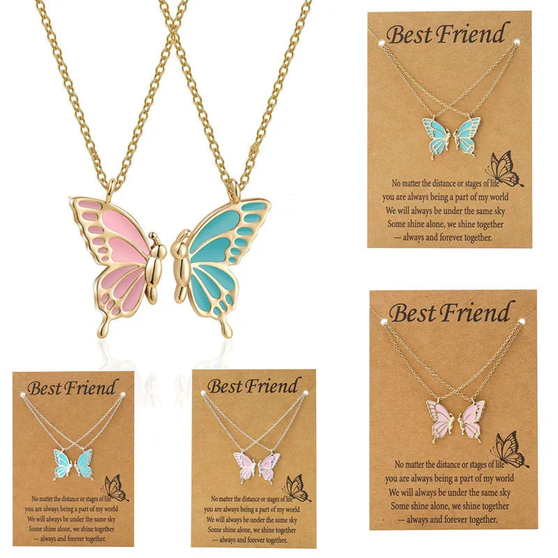 Dospita 2pcs/set Couple Butterfly Necklaces for Women Bestfriend BFF Sister Friendship Distance Pendant Necklace Fashion Jewelry