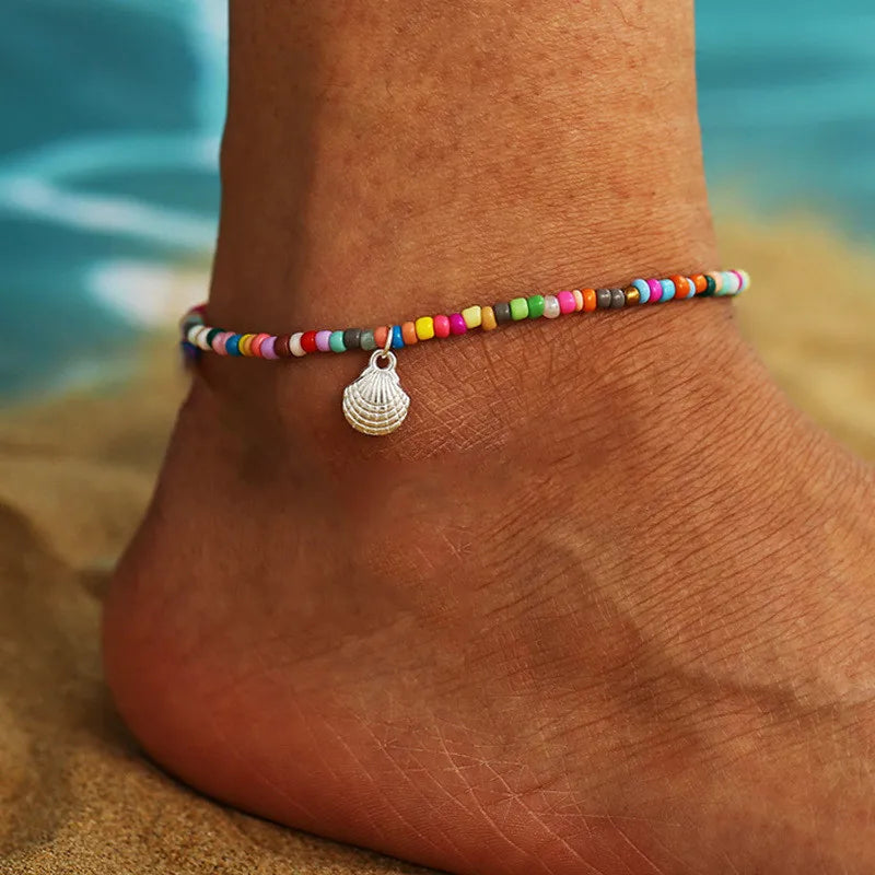 Dospita Bohemian Colorful Beads Shell Anklets for Women Summer Ocean Beach Ankle Bracelet Foot Leg Jewelry