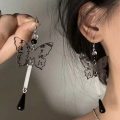 Dospita New Chinese Fashion Ink Painting Butterfly Earrings For Female Ancient Style Long Delicate Tassel Water Drop Pendant Ear Hook