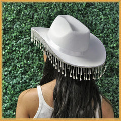 Dospita Rhinestone Fringe Western Cowboy Hat Tiara Cowgirl Hat Western Style Girl Wide Brim Felt Cowgirl Cap Costume Cosplay Party Hats