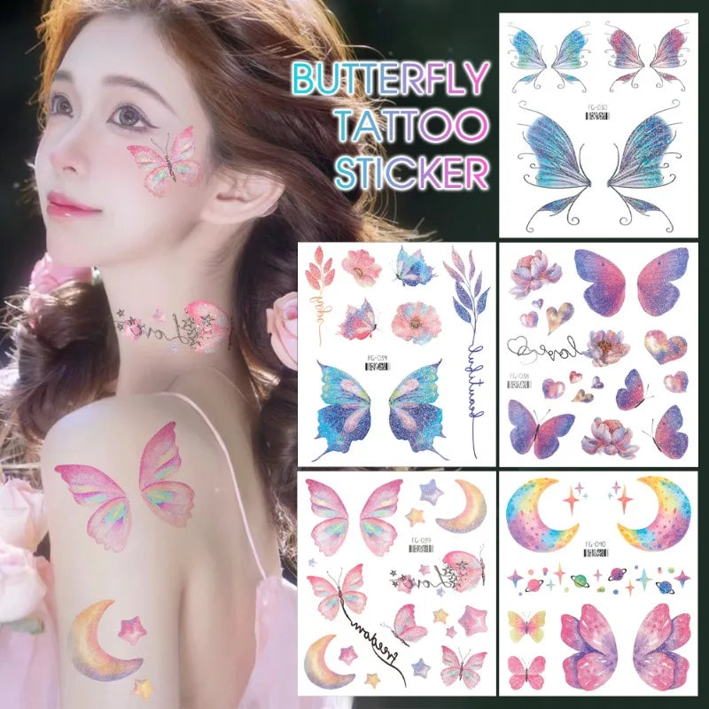 Dospita  -  3D Fairy Butterfly Wings Shiny Tattoo Sticker Waterproof Eyes Face Body Art Fake Tattoos For Women Makeup Dance Music Festival