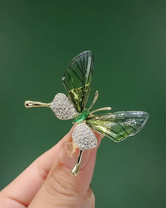 Dospita Purple Butterfly Brooches Pins For Women Green Crystal Insect Badge Trendy Jewelry Gifts