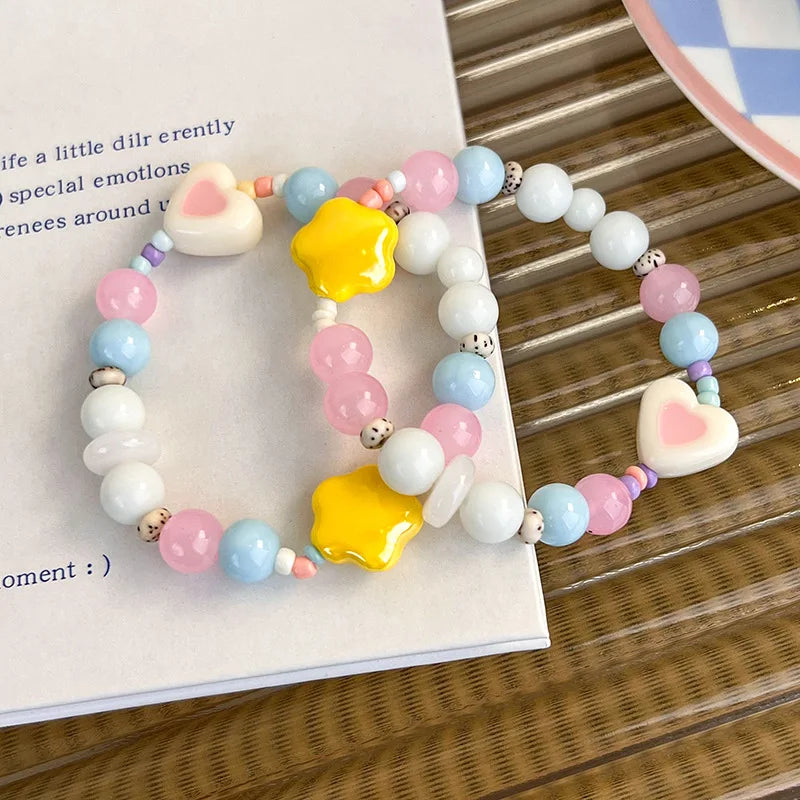 Dospita Sweet and Colorful Beaded Bracelet with Heart and Star Charms, Cute Gift for Girls Who Love Candy Colors Perfect  Accessory