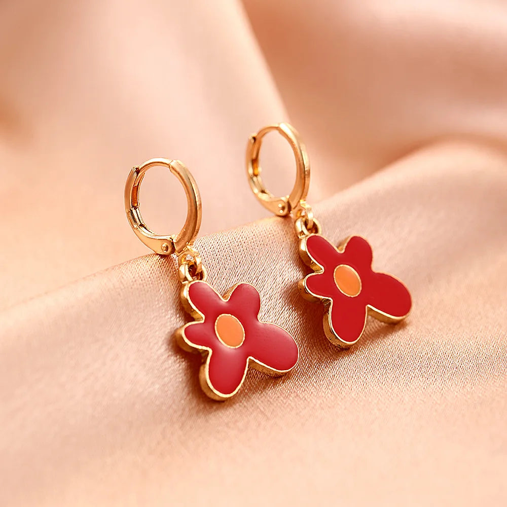 Dospita New Originality Dripping Gaze Fresh Daisy Flower Asymmetry Alloy Studs Earrings Sweet Accessories