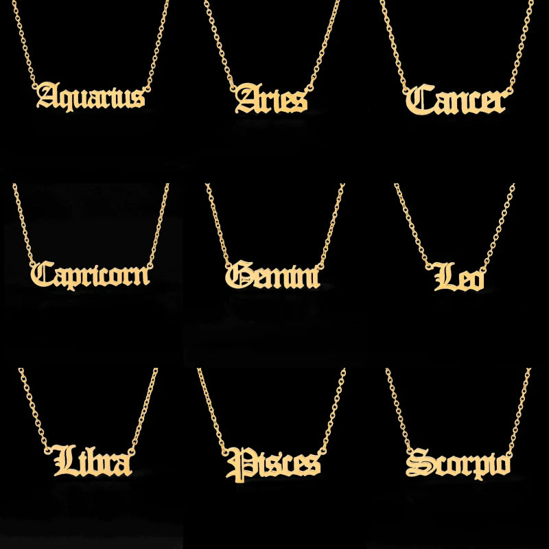 Dospita Fashion Letter Constellation Necklace for Women Stainless Steel Girl 12 Zodiac Necklace Choker Alphabet Jewelry Bijoux Femme BFF