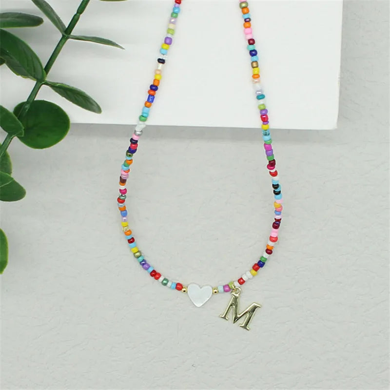 Dospita  -  Boho Handmade Diy Colorful Beaded Choker Women Stainless Steel Letter Pendant Necklace Shell Heart Beach Jewelry Accessories