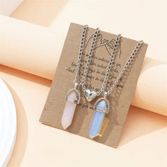 Dospita 1 Pair New Natural Quartz Crystal Hexagonal Column Pendant Necklaces Magnetic Heart Couple Necklace Valentine's Day Gift