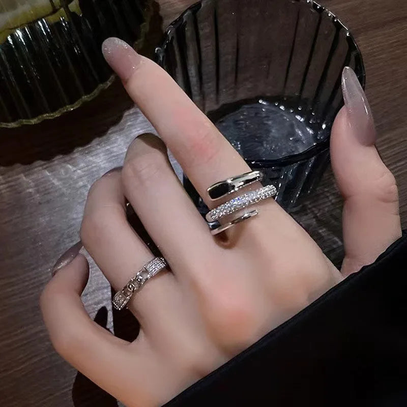 Dospita  -  Crystal Rings Kpop Heart Adjustable Ring Irregular Geometry Punk Vintage Rings for Women Girls New Fashion Jewelry