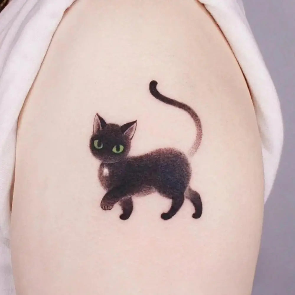 Dospita  -  Cute Black Cat Tattoo Stickers for Women Man Arm Art Temporary Tattoos Waterproof Fake Tattoo Cartoon Lasting Tattoo Stickers