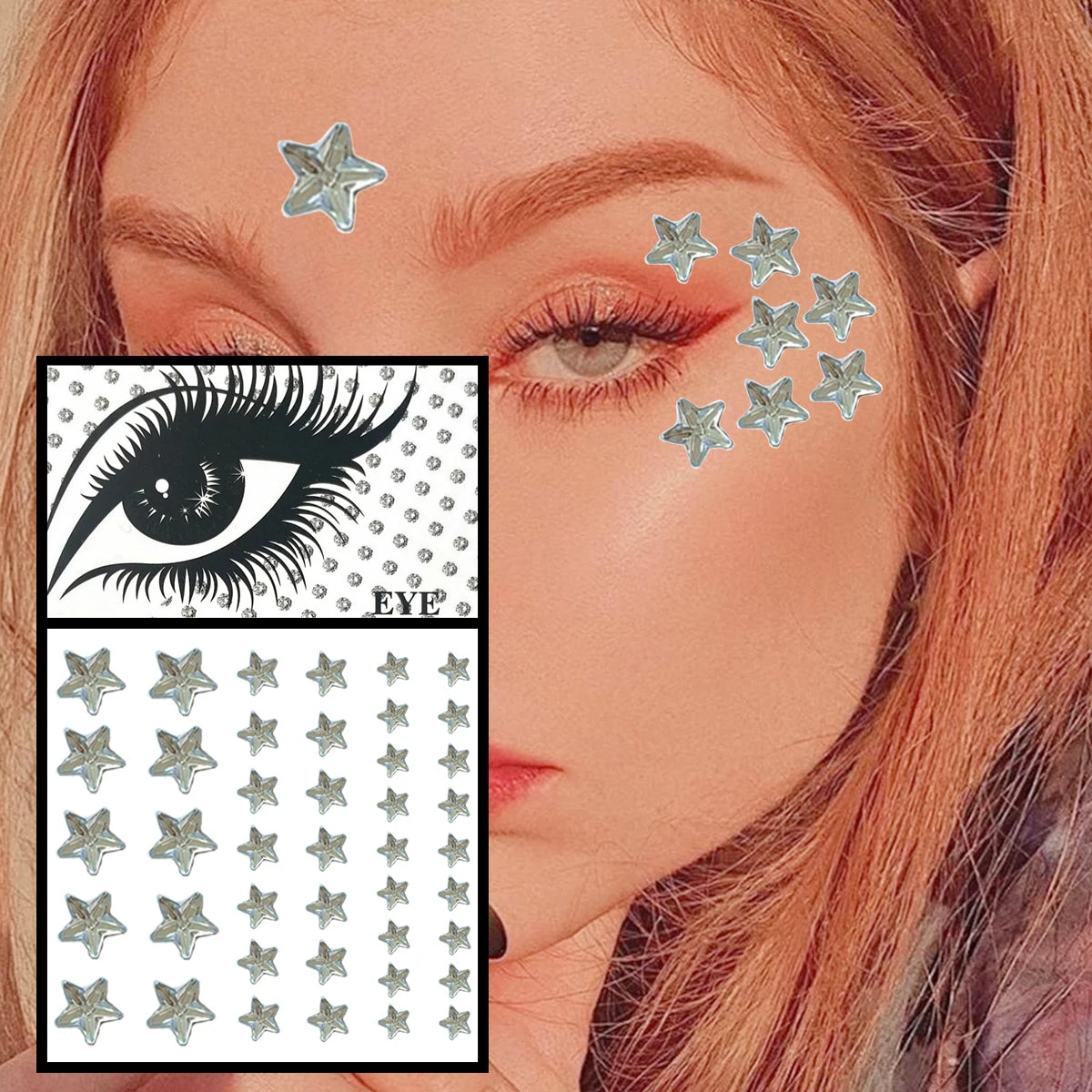 Dospita  -  Red Heart Face Jewelry Temporary Tattoos Eye Forehead Diamonds Jewels Makeup Sticker Sparkle Water Drop Gems Nail Art Festival