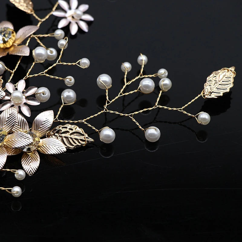 Dospita New Wedding Hair Accessories Crystal Pearl Hair Belt Wedding Bridal Hairband Hair Ornament Hair Jewelry Bride Headdress Headband