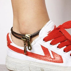 Dospita Retro Zipper Anklet Boho Style Double Chain Handcuffs Bracelet Ankle Women Summer Foot Jewelry Friendship Gifts