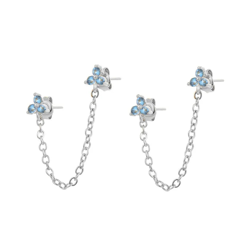 Dospita  -  New Stainless Steel Cubic Zirconia Link Chain Ear Studs Earrings For Women Triangle Pendant Cartilage Earrings Piercing Jewelry