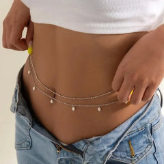 Dospita  -  New Charm Sexy Double Layer Green Stone Chain for Women Waist Bead Belly Chain Belly Belt Summer Beach Body Jewelry Accessories