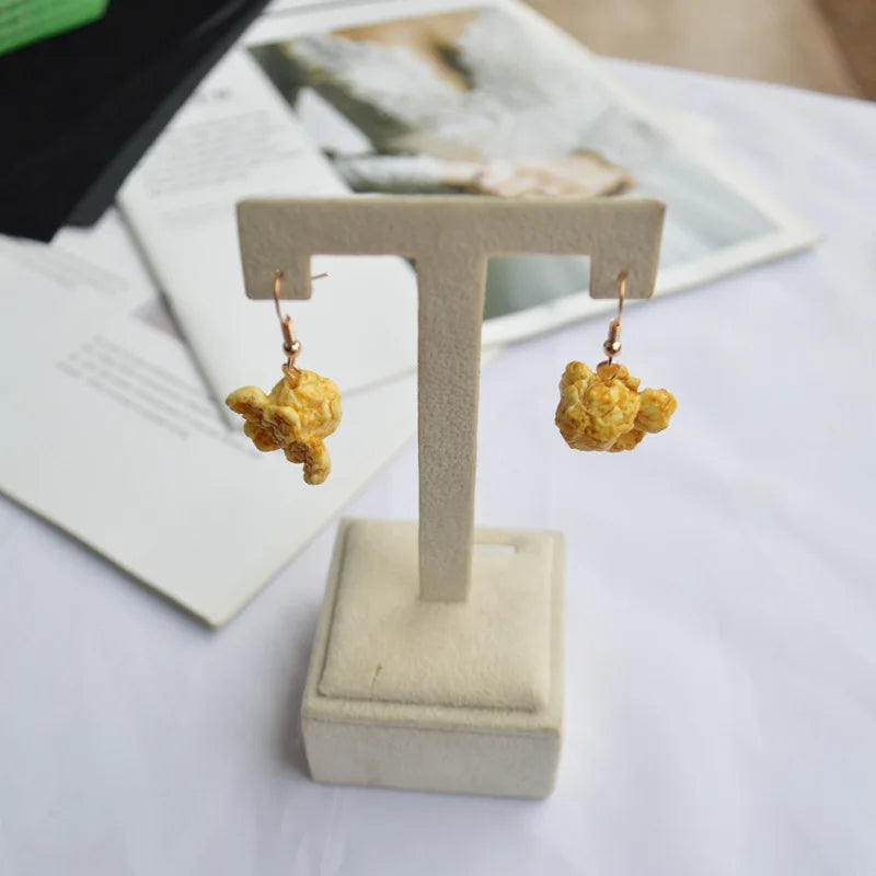 Dospita New Funny Popcorn Fried Food Earrings DIY Handmade Creative Unique Popcorn Dangle Earrings For Women Girl Fashion Jewelry