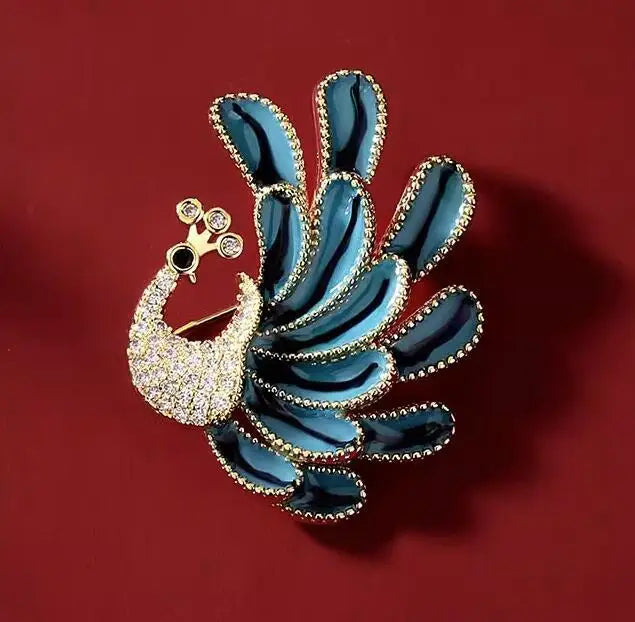 Dospita Exquisite Blue Painted Peacock Brooch For Women Rhinestone Enamel Animal Pins Female Clothing Jewelry Party Accessories Gifts