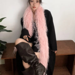 Dospita Korean Designer Runway Style Thick Scarf Fashionable Plush Long Strip Scarf Women's Imitation Mink Fur Y2K Girl Scarf for Warm