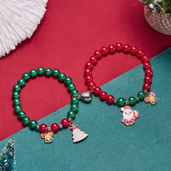 Dospita Merry Christmas bead Bracelet Santa Claus Snowman Elk Xmas Tree Pendant Bracelets for Women New Year Party Jewelry Gifts