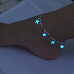 Dospita 1Pcs Luminous Ladies Beach Wind Blue Five-pointed Star Tassel Anklet Luminous Star Bracelet Foot Jewelry for Women Boho Jewelry