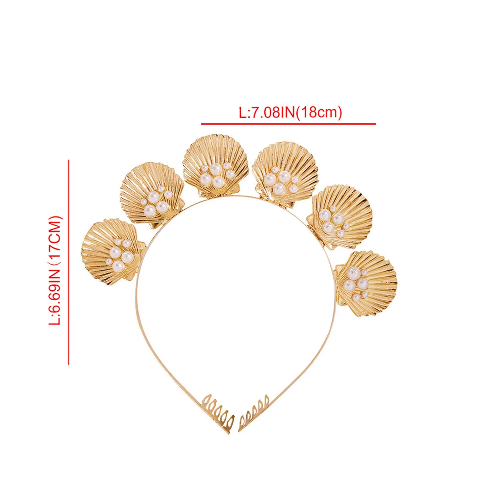 Dospita Gold Color Alloy Headbands with Shell Designs Pearl Hairbands for Women Girls Party Hair Hoop Bride Wedding Hair Jewelry